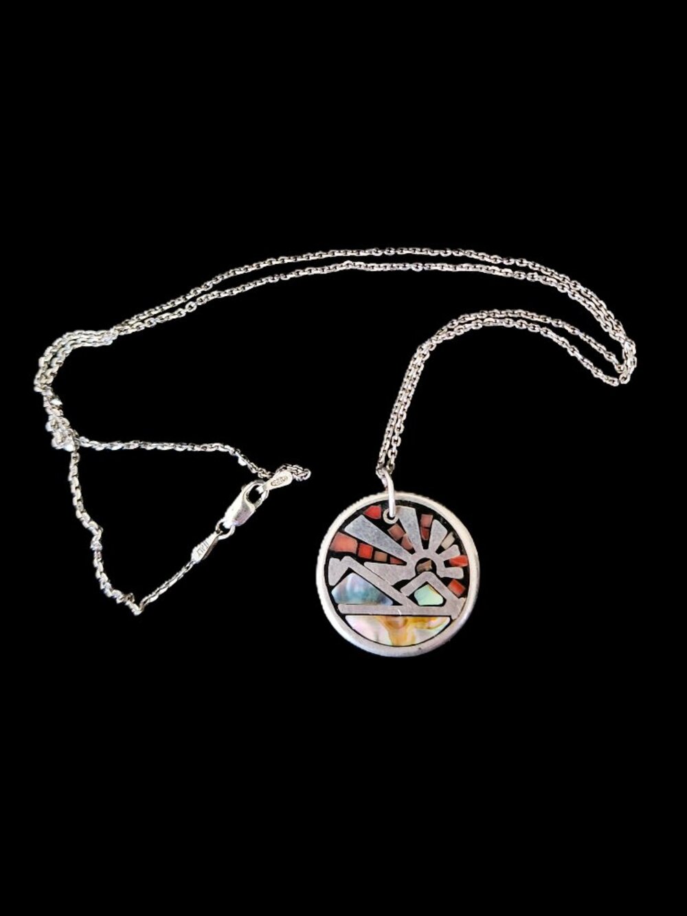 Vintage 70s Sterling Silver Southwestern Micro-Inlay Desert Pendant & 90s Italia